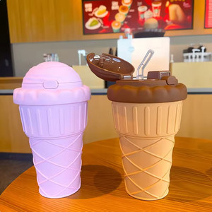 High Aesthetic Creative Ice Cream <b>Plastic</b> Cup with Suction Nozzle <b>Straw</b> Eco-Friendly Cartoon Style for Children Portable Strap - Product Image 6