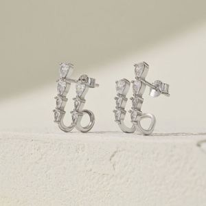Dylam Delicate Design Jewelry 18K Gold Plated S925 Silver Double Layer Openwork Tassel Shape Waterdrop 5A Zirconia <b>Stud</b> <b>Earrings</b> - Product Image 4