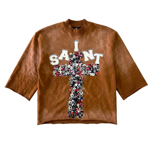 T-shirt unisexe surdimensionné à manches longues, imprimé et brodé en 3D, style Y2K Harajuku Hip Hop Gothique, avec strass et effet délavé à l'acide, idéal pour l'hiver - Product Image 1
