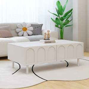 Mueble de TV estilo crema y mesa de centro integrados, estilo francés moderno y sencillo para apartamentos pequeños, mueble de TV - Product Image 1
