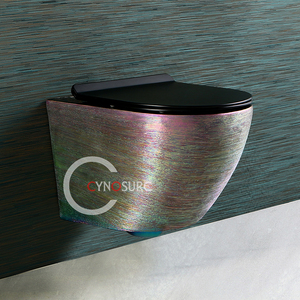 Toilette suspendue murale en céramique Tornado sans rebord, plaquée or, garantie 20 ans, WC doré - Product Image 3