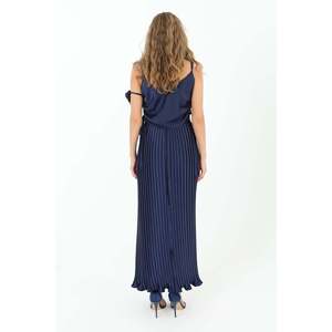 Women's Elegant Pleated Long Satin Skirt by Soul - Stylish Navy Blue A-Line Design for Special Occasions and Everyday Wear - Product Image 3