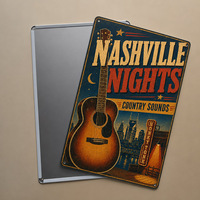 Letrero Metálico Rústico Vintage de Música Country, Letrero de Metal Estilo Antiguo, Póster Decorativo de Pared con Guitarra de Nashville para Bar