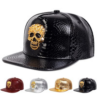 Casquette de baseball en cuir PU imperméable, motif tête de mort Hip Hop, 6 panneaux, réglable, à visière plate, pour sports de plein air, hommes et femmes