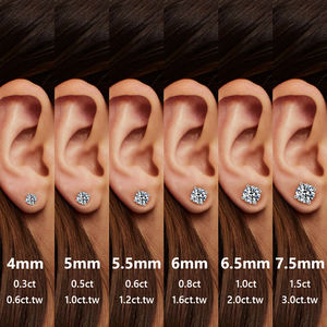 Boucles d'oreilles en moissanite 2 carats, taille ronde, diamant de laboratoire, plaqué or véritable 14 carats, argent sterling 925, VVS GRA, pour femmes et hommes - Product Image 6