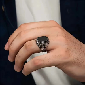 ZhuQian Wholesale Square Black Zircon Mens <strong>Watch</strong> <strong>Rings</strong> Punk Motor Biker Turkish Signet Unique Personality Dainty Jewelry - Product Image 2