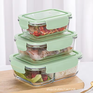 Rectangular High Borosilicate Glass Food <b>Storage</b> Container with Vented Lid Heatable Lunch <b>Box</b> for <b>Kitchen</b> Use - Product Image 5