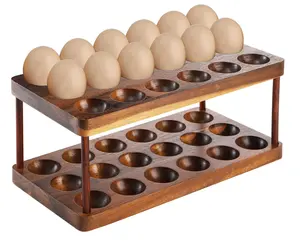 Double Layers Acacia Wooden Egg Holder Wooden Egg Tray Holds 36 Fresh Egg for Refrigerator and Cabinet