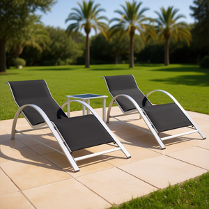 Lettini Prendisole Moderni in Alluminio con Tavolino, Colore Nero, Arredamento da Esterno per Patio, Design Reclinabile, Stile Contemporaneo - Product Image 2