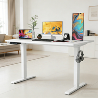 Bureau informatique électrique réglable en hauteur à deux panneaux au design minimaliste avec crochet pour casque, idéal pour le travail debout