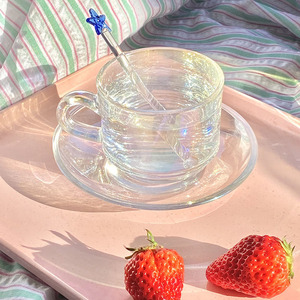 Juego de tazas de té de la tarde de Corea, vaso de cristal deslumbrante y platillo - Product Image 4