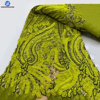 Tissus en dentelle à sequins et perles africaines de couleur violette, broderie de haute qualité, écologiques, pour femmes
