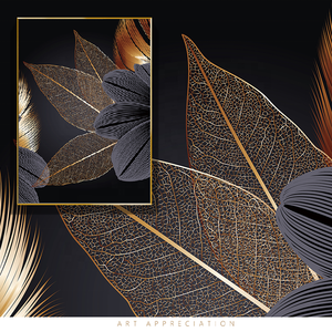 Tranh In Tùy Chỉnh Chất Lượng Cao Trên Vải Dịch Vụ Trực Tuyến Tranh Nghệ Thuật Treo Tường Hình Lá Cây Vàng Đen Trang Trí Phòng Khách - Product Image 5