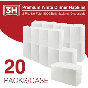 Tovaglioli Bianchi Monouso 3H 1/8 Fold, 2 Veli, 3000 Tovaglioli di Carta in Confezione Bulk (20 Pacchi, 150/Tovagliolo), Servilletta Premium per Ristoranti - Product Image 3