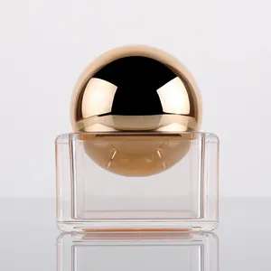 High Quality Acrylic Square 15g 30g 50g Luxury Gold Cosmetic Empty Face Eye Cream Jars With Ball Cap Spoon Cream Jar