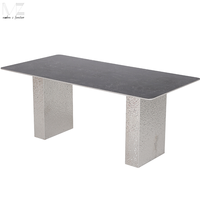 Tables de salle à manger en pierre frittée rectangulaire Juego De Mesa De Comedor Table de salle à manger moderne de luxe en acier inoxydable argenté brillant