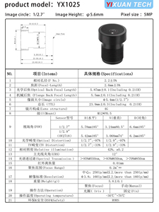 Série d'objectifs Fisheye YX1025, taille de la puce 1/2.7, champ de vision 185 °   Longueur <span class=keywords><strong>focale</strong></span> 2,6 mm 5MP - Product Image 3