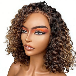 [Exclusivement <span class=keywords><strong>pour</strong></span> Salons] Cheveux Humains Vierges Brésiliens Bouclés <span class=keywords><strong>pour</strong></span> Mèches, Carré Court Couleur 4/27, Base en Dentelle 13x4, Densité 150% - Product Image 1