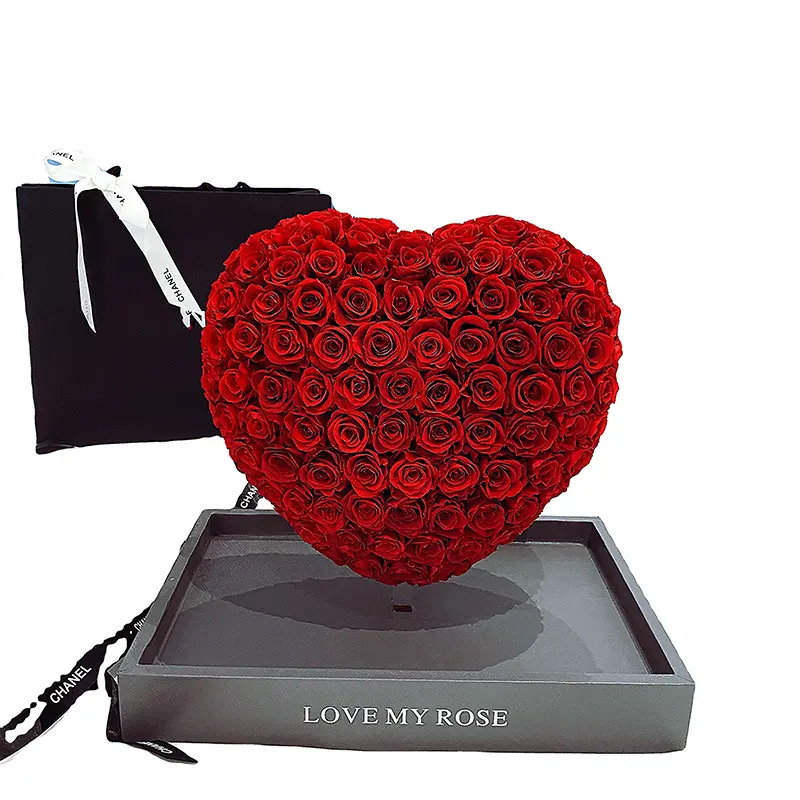 Mawar Abadi Dalam Kotak Akrilik 100% Mawar Asli Yang Bertahan Hingga 5 Tahun Hati Berdiri Bunga Mawar untuk Valentine