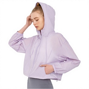 <b>Women</b> Hooded Woven Sports <b>Jacket</b> <b>Lightweight</b> Breathable Short Commuter Casual <b>Summer</b> Outerwear - Product Image 4