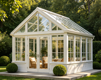 Invernadero de Jardín con Estructura de Aluminio Estilo Victoriano Blanco, con Ventilación y Claraboya, para Patio Trasero de Villa