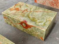 Table basse rectangulaire moderne en onyx vert pakistanais poli SH STONE, design bas, meubles de salon pour appartement