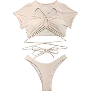 Custom String <strong>Big</strong> <strong>Breast</strong> European and American Sexy Bikini Lace up Solid Color 2 Piece Set <strong>Swimwear</strong> 2022 New - Product Image 4