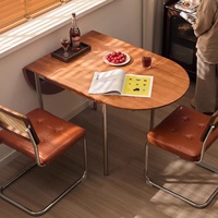 Table à manger pliante de style vintage, plateau réglable en bois d'hévéa, pour usage domestique, salon, petit appartement, ensemble de chaises ovales 4 places
