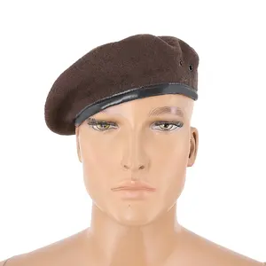 Double Safe Hot Sale Custom Brown 100% Wool Tactical Beret Hat High Quality Design Beret For Men
