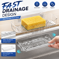 Accessoires de cuisine : Organisateur mural transparent en plastique pour évier, sans perçage, avec design de drainage creux, support de rangement moderne amovible pour évier