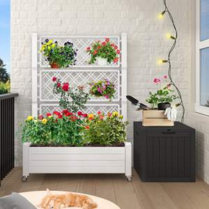 Grand bac à plantes surélevé pour légumes et fleurs avec treillis - Product Image 2