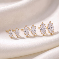 LZE69 Magnifiques boucles d'oreilles clous en argent sterling 925 plaqué or avec zircon cubique marquise 8A pour femme