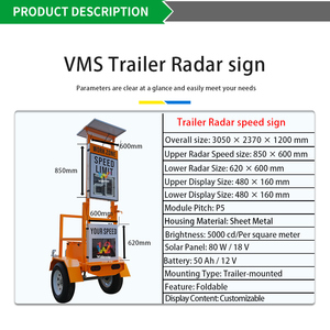 <span class=keywords><strong>Señal</strong></span> de Límite de Velocidad con Radar LED Solar, Remolque con Tablero de Advertencia de Seguridad Vial Móvil, <span class=keywords><strong>Señal</strong></span> de Seguridad Portátil para Obras Viales - Product Image 2