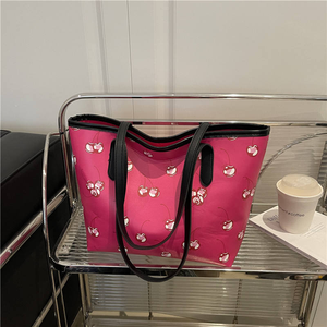 Bolsos de Mujer 2026, Nuevo Bolso Tote de PU Mediano con Cierre de Cremallera, Gran Capacidad, Estampado de Cerezas, Moderno y Sencillo, Bolsos de Diseñador - Product Image 3