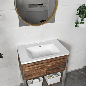 Lavabo Rettangolare Lucido in Superficie Solida Bianco Puro con Design Moderno Gunies, Mobile da Bagno con Rubinetto Monoforo - Product Image 3