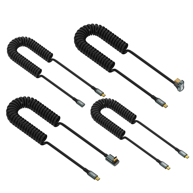 Type-C to C Spring Coiled Cable Support 20Gbps Data Transfer 8K60Hz Display USB C 100W Fast Charging Cord for Car Mobile Phone