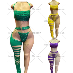 Tenue de danse exotique sexy sur mesure Maxsun, vêtements de strip-teaseuse, ensemble trois pièces pour femmes, tenues de boîte de nuit imprimées, <span class=keywords><strong>MS38</strong></span> - Product Image 2