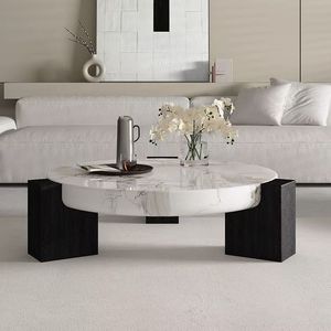 Tavolino da Caffè Moderno in Marmo Italiano con Struttura in Acciaio per <span class=keywords><strong>Soggiorno</strong></span>, Appartamento Piccolo, Arredamento di Lusso Leggero - Product Image 2