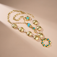 Collier de perles de turquoise bleue naturelle et de perles d'eau douce pour femmes bijoux à breloques en cuivre pour mariages et fêtes