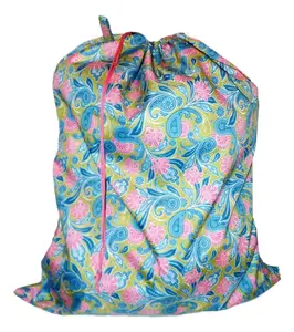 定制拉绳封盖大篮子可折叠女性旅行洗衣拉绳袋背包防水储物篮
