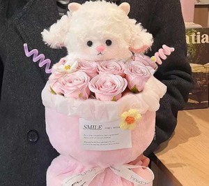 Bonito Ramo de Flores de Jabón Hechas a Mano con Muñeca de Oveja, Regalo de Cumpleaños para Novia, <span class=keywords><strong>Mejor</strong></span> Amiga, Navidad - Product Image 6