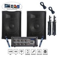 Sistema de Altavoces PA Portátil de 1000W con 2 Subwoofers de 12 Pulgadas, BT, TWS, Karaoke, Mezclador de 6 Canales, Micrófono Inalámbrico, Madera, OEM, AC 250W