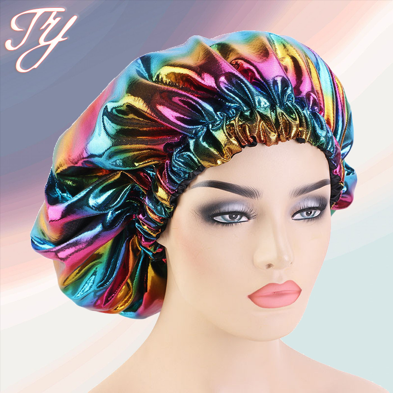 Tendance 2021 100% Soie Cheveux Réglable Double Couche Ankara Satin Grande Laser Bonnets Avec Bande Élastique Faible Quantité M