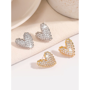 Heart Shape Zircon <b>Stud</b> <b>Earrings</b> Gold And Silver Micro Insert For Party Women <b>Crystal</b> <b>Earrings</b> - Product Image 2