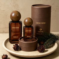 Flacon de parfum de luxe en verre ambré plat et rond, vaporisateur à fine brume avec bouchon en bois, capacité 30ml 50ml 100ml
