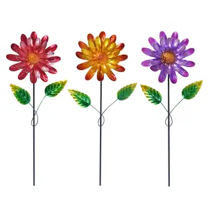 10mm Thick Metal Sunflower Stake Waterproof Decorative Garden Stake for Yard and Patio Colorful Sunflower Stick Decoration