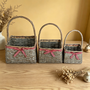 Juego de Cestas Rústicas de Mimbre Tejido con Lazo de Gingham Rojo <span class=keywords><strong>para</strong></span> Regalo de Pascua, Organizador de Frutas <span class=keywords><strong>para</strong></span> Cocina, Decoración del Hogar - Product Image 3