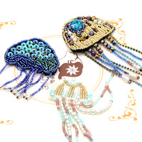 Patch cloué à la main en tissu de méduse à franges en perles de strass et de perles Accessoires de vêtements Sac Diy Hand Sewing