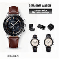 Montre à quartz pour homme de luxe de haute qualité OEM, acier inoxydable, logo personnalisé, étanche 5ATM, résistante aux rayures, bracelet en cuir, Reloj