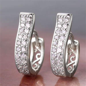 E4557 White Gold <b>Hoop</b> <b>Earrings</b> Diamond Channel Setting Women's Luxury <b>Fine</b> Jewelry - Product Image 4